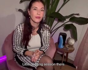 French Pegging – POV: I answer his questions, then I fuck his ass with my strap-on.